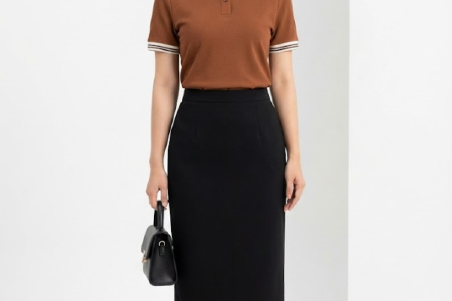 Bảng giá áo đồng phục công ty ecotton màu nâu phối trắng gạo