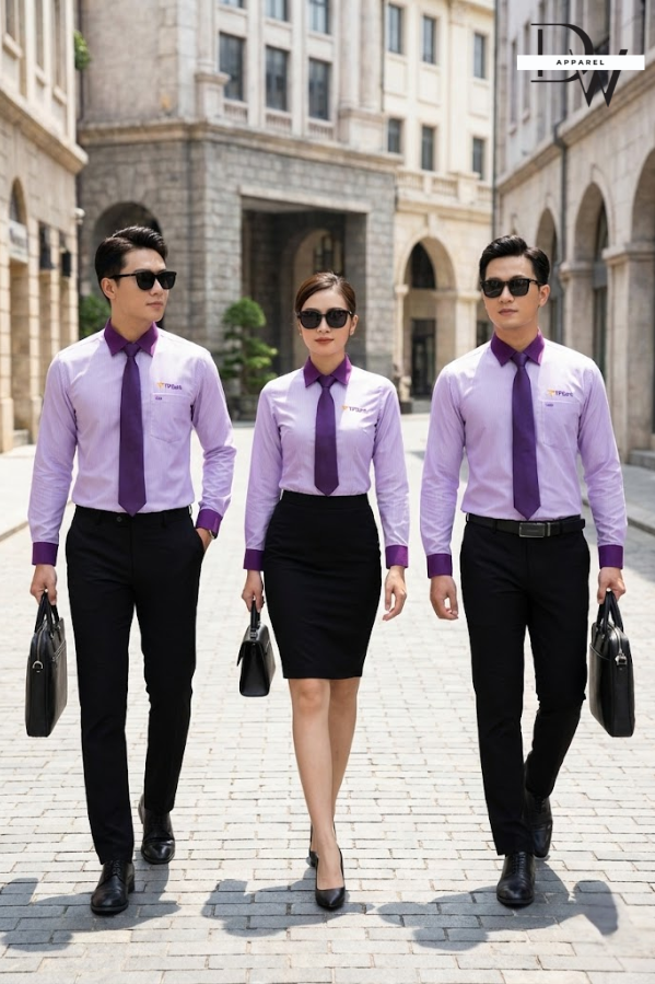 Đồng phục áo sơ mi dài tay kẻ tím TP Bank